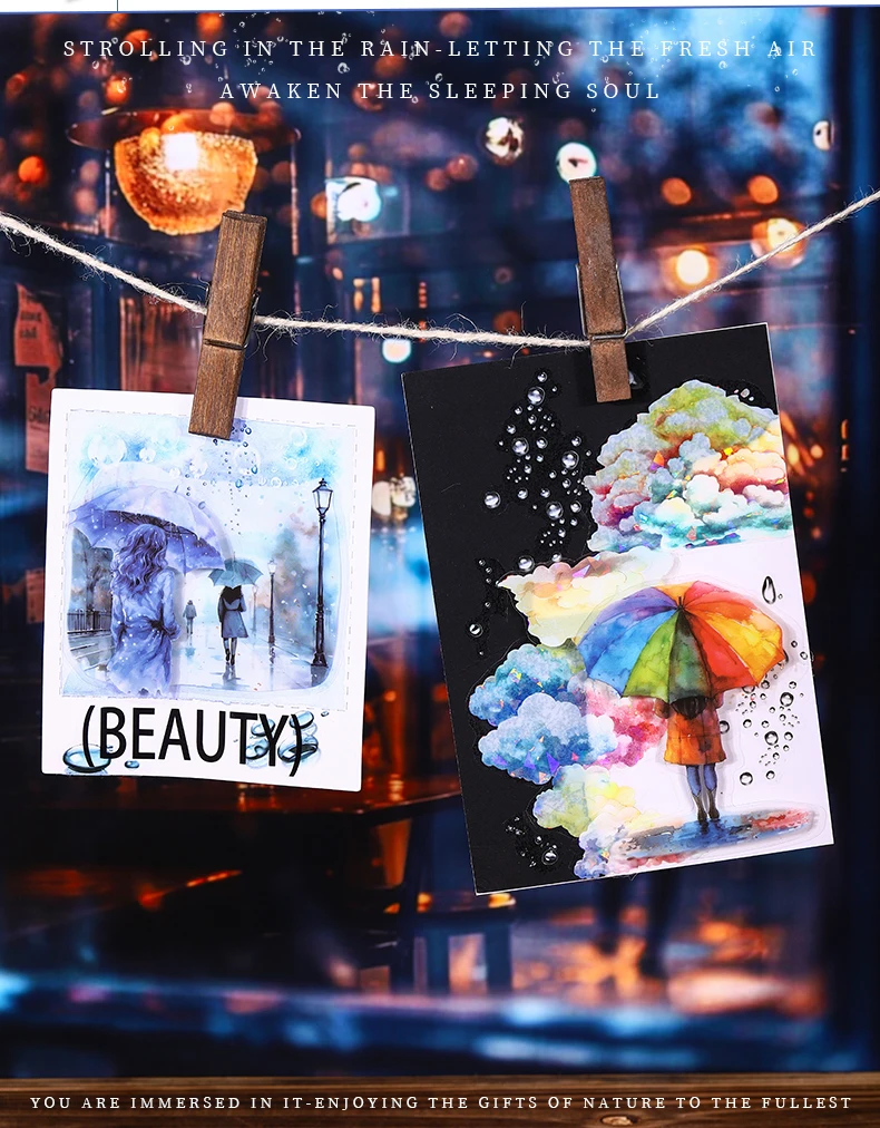 JIANWU A Walk in The Rain Series Vintage Character Landscaping PET Sticker Creative DIY Journal Material Collage Stationery