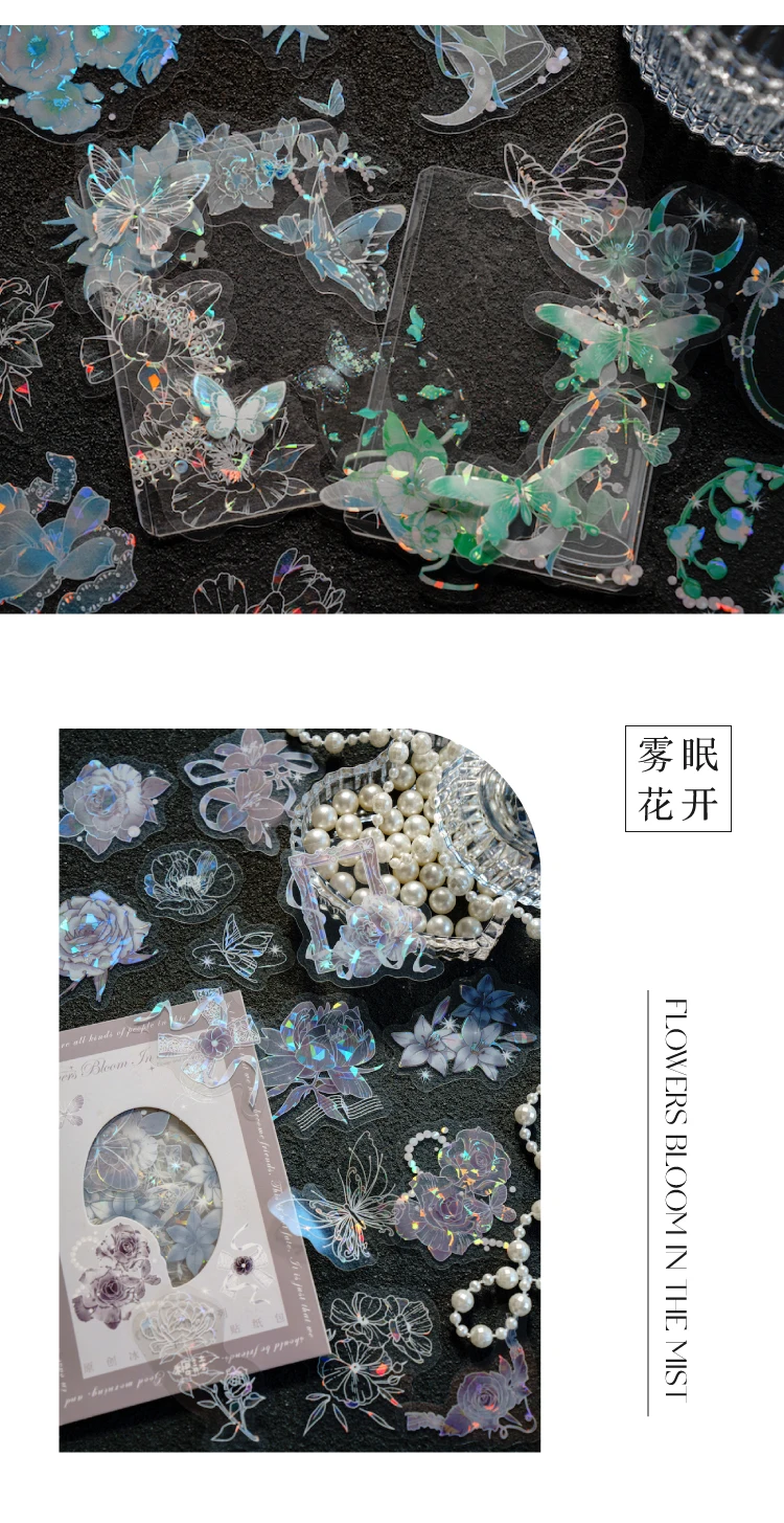 30pcs PET Transparent Stickers Plant Flowers Decorative Labels Scrapbooking Collage Material Diary Stationery Supplies