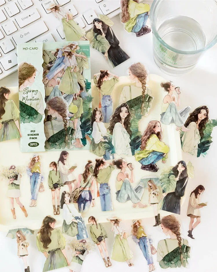 JIANWU Happy Live Series Literary Girl Character Material Collage PET Sticker Creative DIY Journal Scrapbooking Stationery