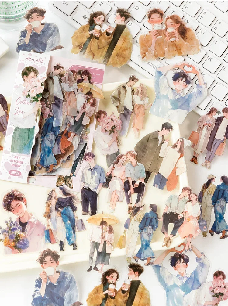 JIANWU Happy Live Series Literary Girl Character Material Collage PET Sticker Creative DIY Journal Scrapbooking Stationery