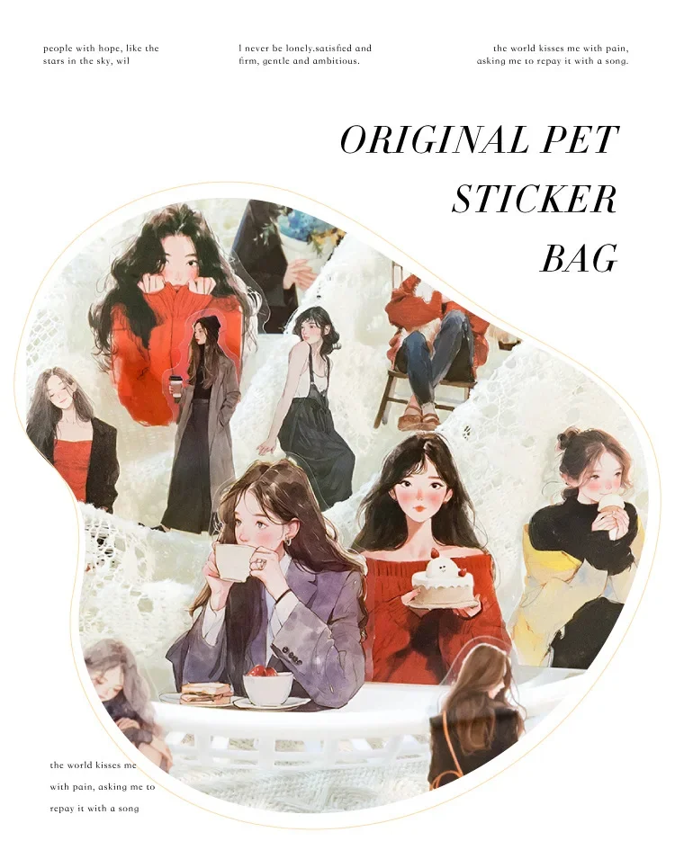 JIANWU Happy Live Series Literary Girl Character Material Collage PET Sticker Creative DIY Journal Scrapbooking Stationery