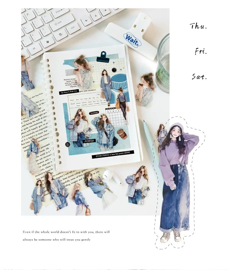 JIANWU Happy Live Series Literary Girl Character Material Collage PET Sticker Creative DIY Journal Scrapbooking Stationery