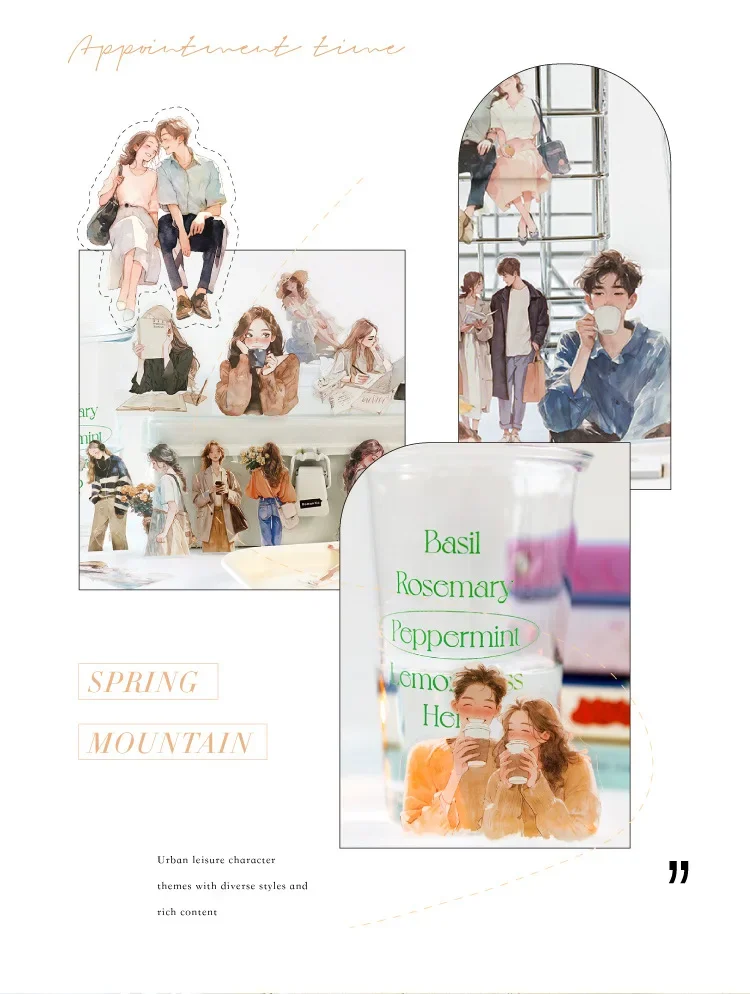 JIANWU Happy Live Series Literary Girl Character Material Collage PET Sticker Creative DIY Journal Scrapbooking Stationery