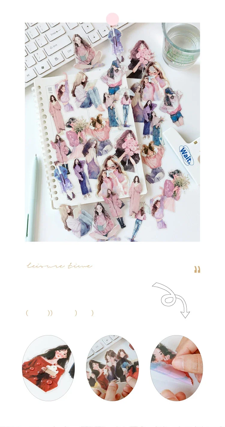 JIANWU Happy Live Series Literary Girl Character Material Collage PET Sticker Creative DIY Journal Scrapbooking Stationery