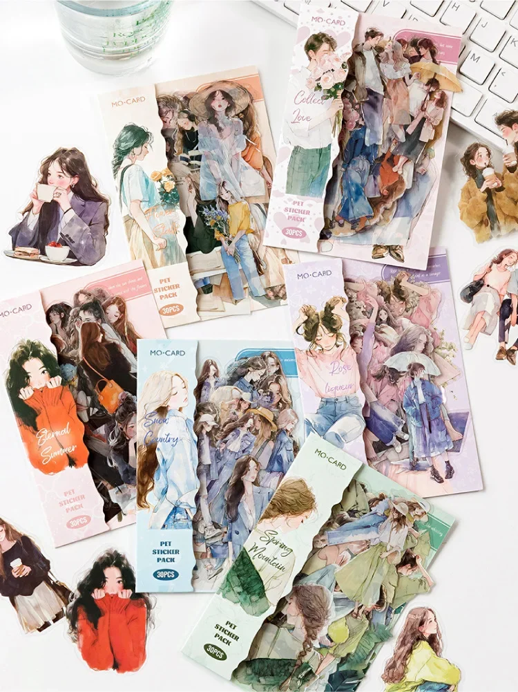 JIANWU Happy Live Series Literary Girl Character Material Collage PET Sticker Creative DIY Journal Scrapbooking Stationery