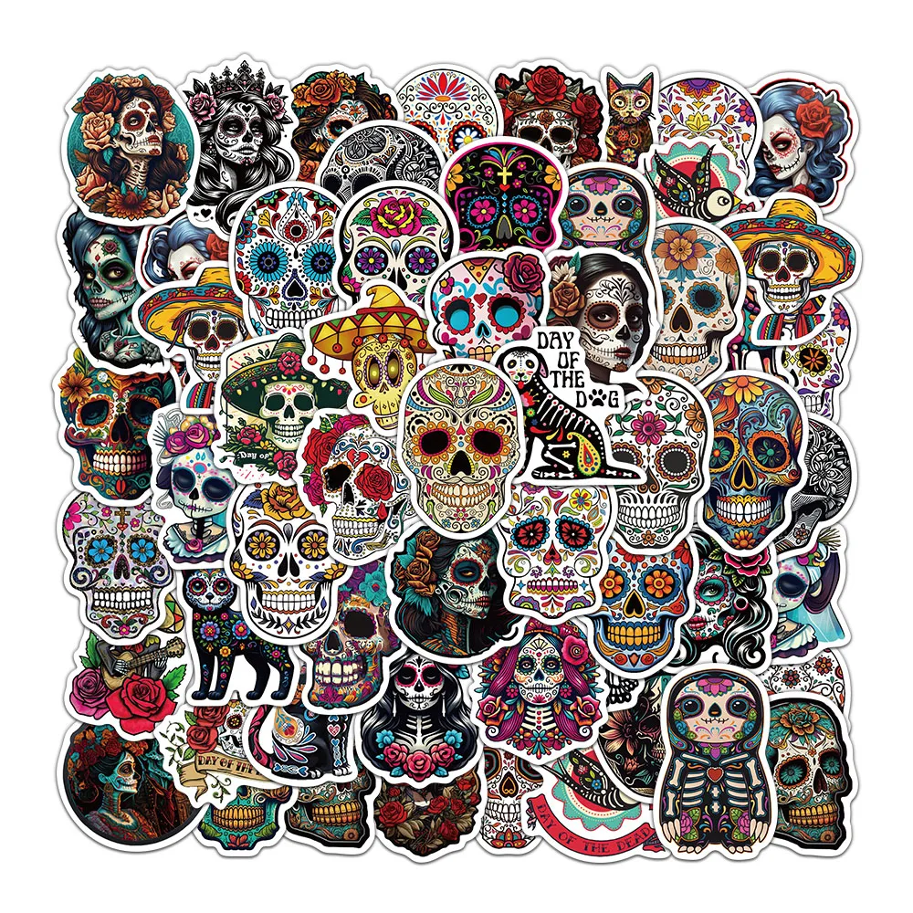 50PCS Day Of The Dead Stickers Exquisite Handbooks Materials Phone Cases Laptop Suitcases Water Cups Waterproof Stickers