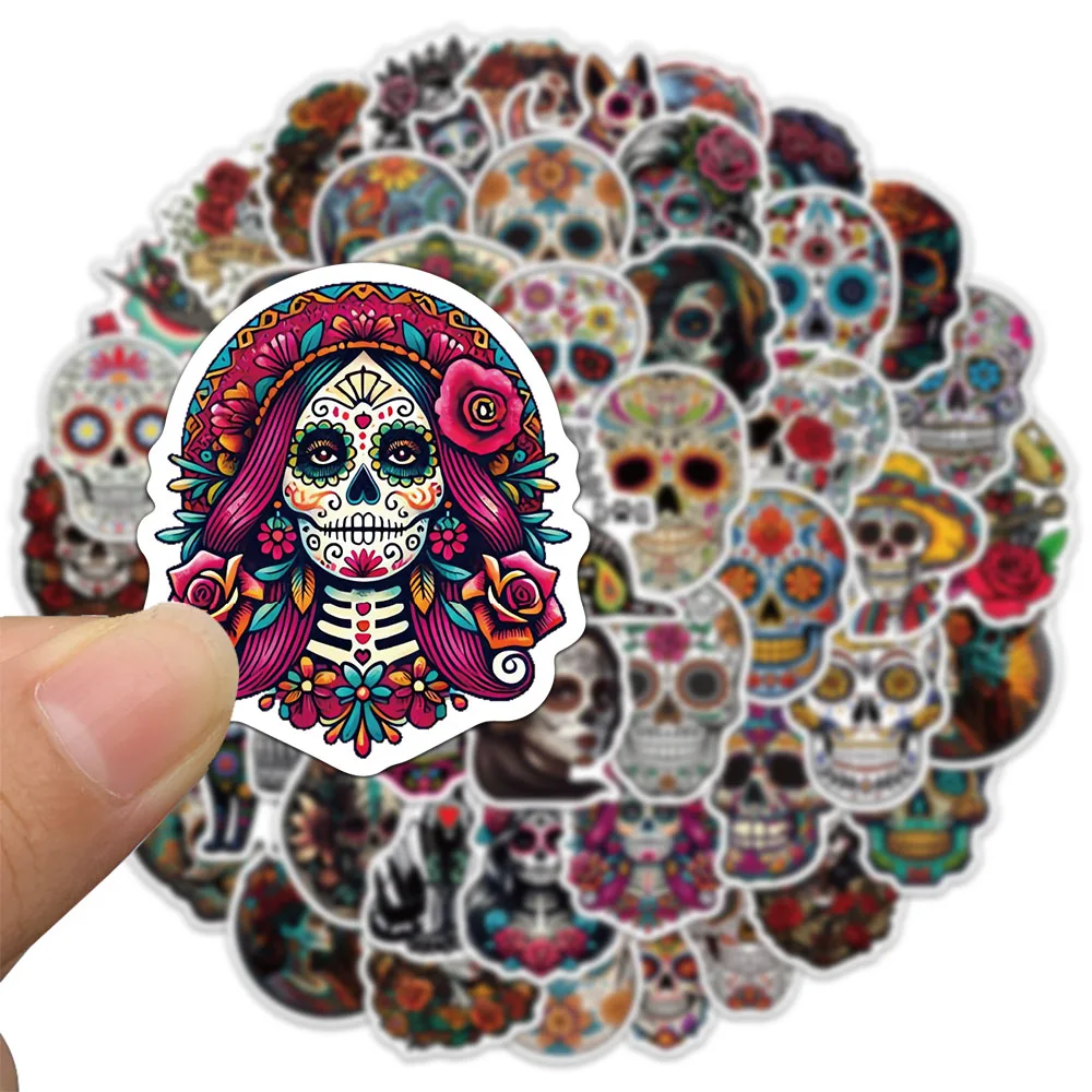 50PCS Day Of The Dead Stickers Exquisite Handbooks Materials Phone Cases Laptop Suitcases Water Cups Waterproof Stickers