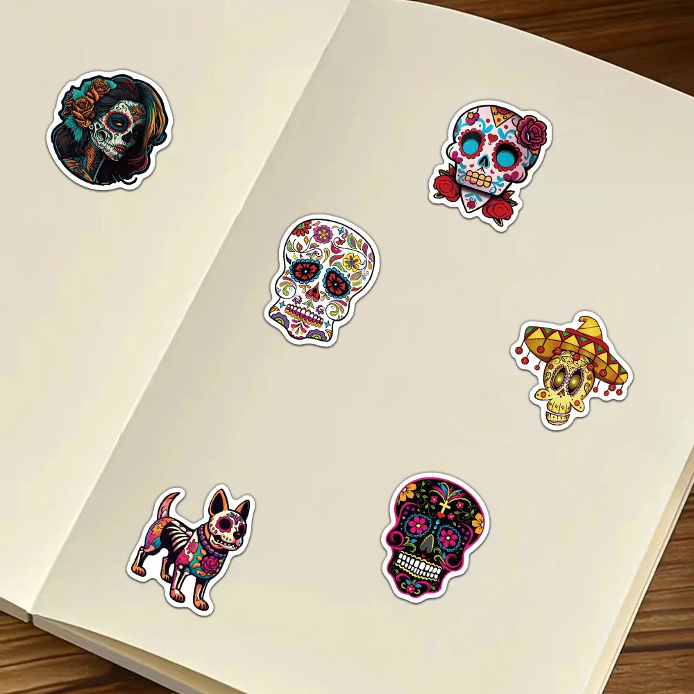 50PCS Day Of The Dead Stickers Exquisite Handbooks Materials Phone Cases Laptop Suitcases Water Cups Waterproof Stickers