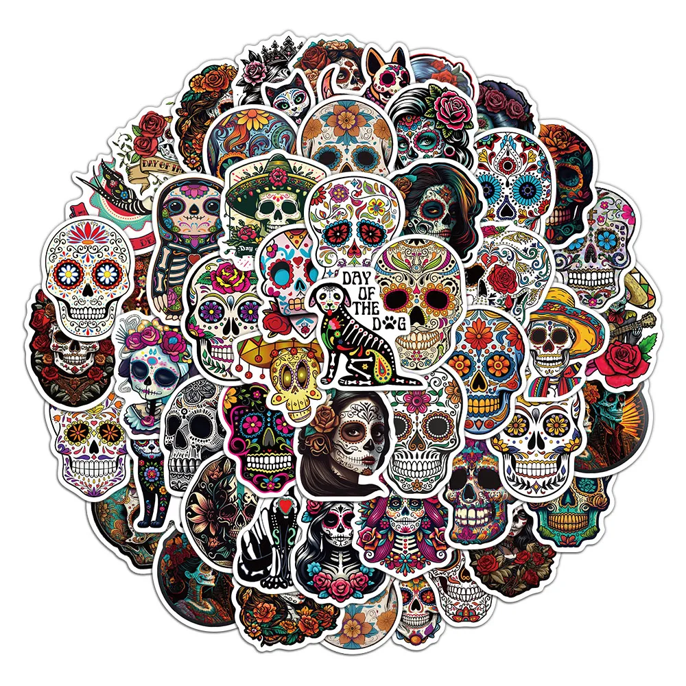 50PCS Day Of The Dead Stickers Exquisite Handbooks Materials Phone Cases Laptop Suitcases Water Cups Waterproof Stickers