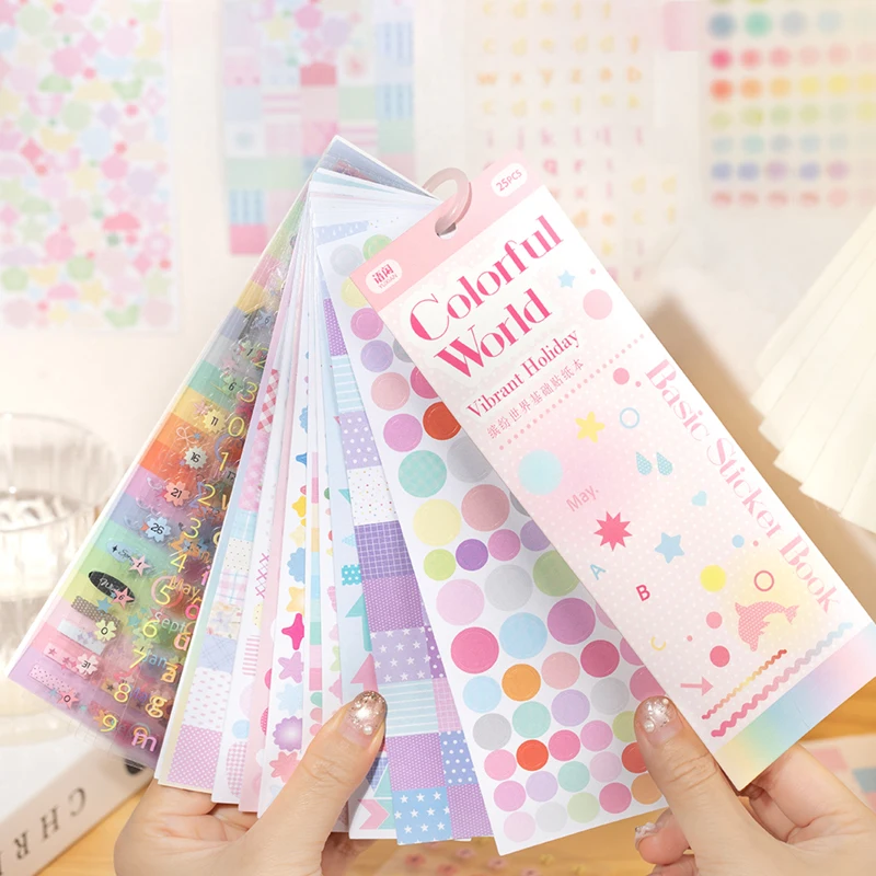 Mr. Paper 25 Sheets/Book Colorful World Basic Sticker Book for DIY Journal Supplies Notes Calendar Album Postcard Decoration