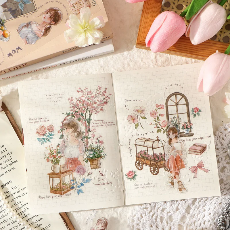 Mr.Paper 20Pcs/Bag Eternal Whispers Series Dual-Material Girl Theme Stickers DIY Base Material for Scrapbook Journal Decor