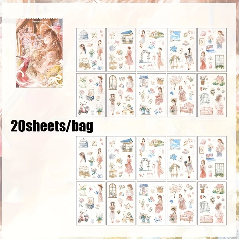Mr.Paper 20Pcs/Bag Eternal Whispers Series Dual-Material Girl Theme Stickers DIY Base Material for Scrapbook Journal Decor
