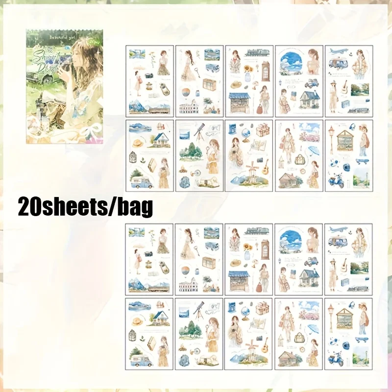 Mr.Paper 20Pcs/Bag Eternal Whispers Series Dual-Material Girl Theme Stickers DIY Base Material for Scrapbook Journal Decor