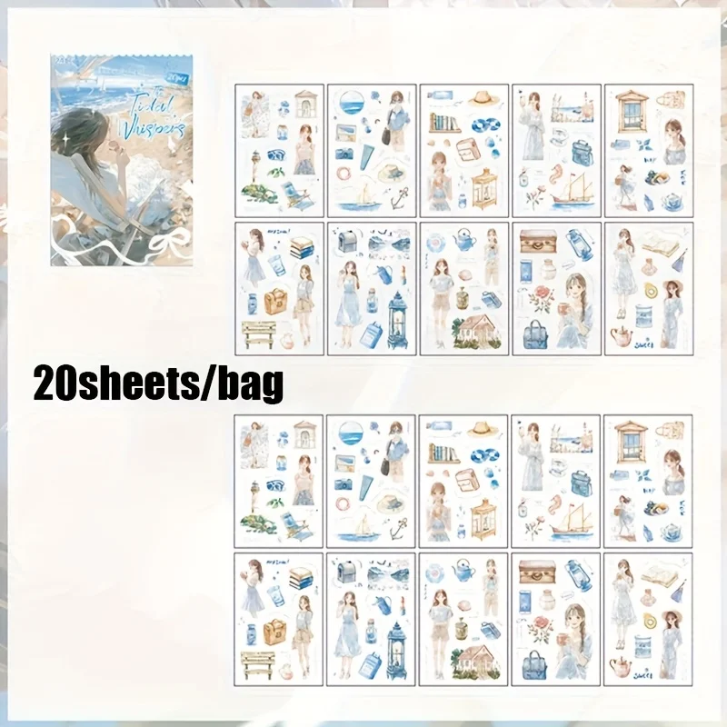 Mr.Paper 20Pcs/Bag Eternal Whispers Series Dual-Material Girl Theme Stickers DIY Base Material for Scrapbook Journal Decor