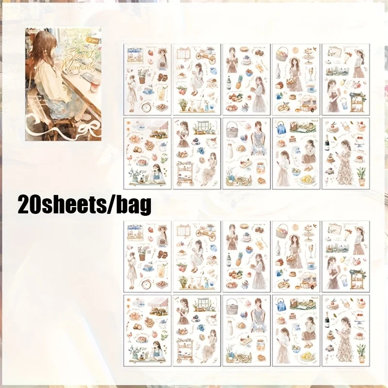 Mr.Paper 20Pcs/Bag Eternal Whispers Series Dual-Material Girl Theme Stickers DIY Base Material for Scrapbook Journal Decor