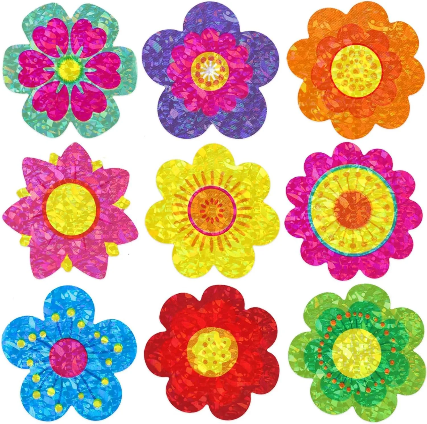 500pcs 1" Laser Flower Sticker Roll Cute Flower Shape Sealing Sticker Color Waterproof Self-adhesive Sticker Gift Packaging Stic