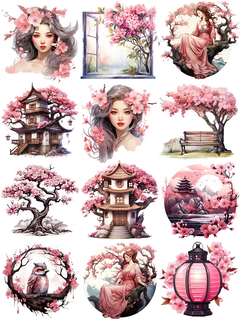 12Pcs/Pack Vintage Sakura Girl Sticker DIY Craft Scrapbooking Album Junk Journal Decorative Stickers