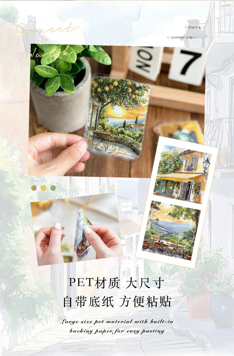 15pcs/1lot Kawaii Scrapbook Stickers Street Walk Junk Journal Gold Planner Stationery Sticker Planner Decorative