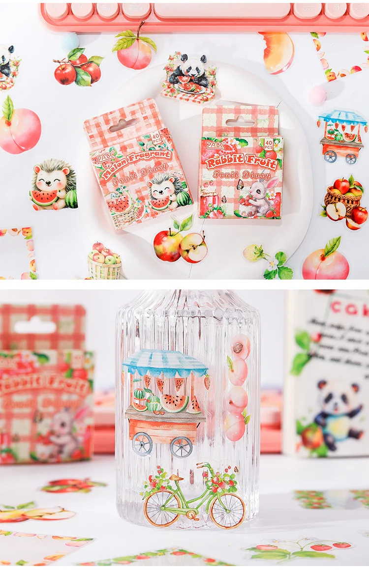 40Pcs/Set Fruit Aroma Fills The Garden Series Vintage Flower Material Collage Sticker Creative DIY Journal Stationery