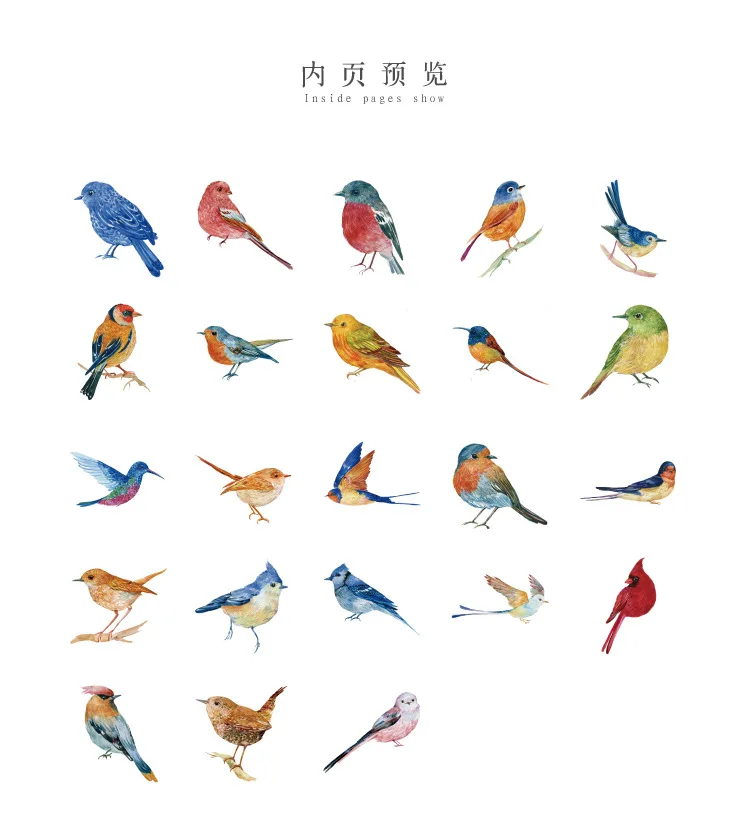 46 Pcs Watercolor Sparrow Precut Stickers Cute Aesthetic Stationery for Journal Travel Paper Scrapbooking Diary Decor