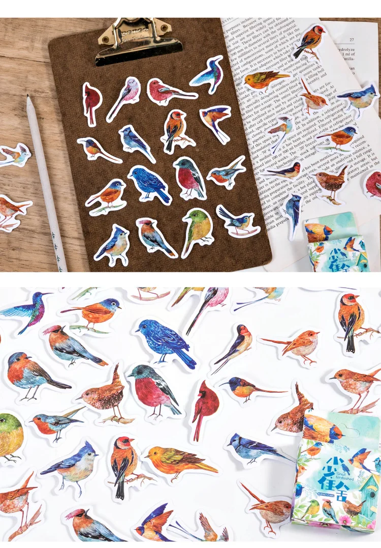 46 Pcs Watercolor Sparrow Precut Stickers Cute Aesthetic Stationery for Journal Travel Paper Scrapbooking Diary Decor