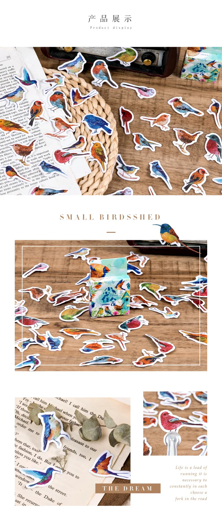 46 Pcs Watercolor Sparrow Precut Stickers Cute Aesthetic Stationery for Journal Travel Paper Scrapbooking Diary Decor
