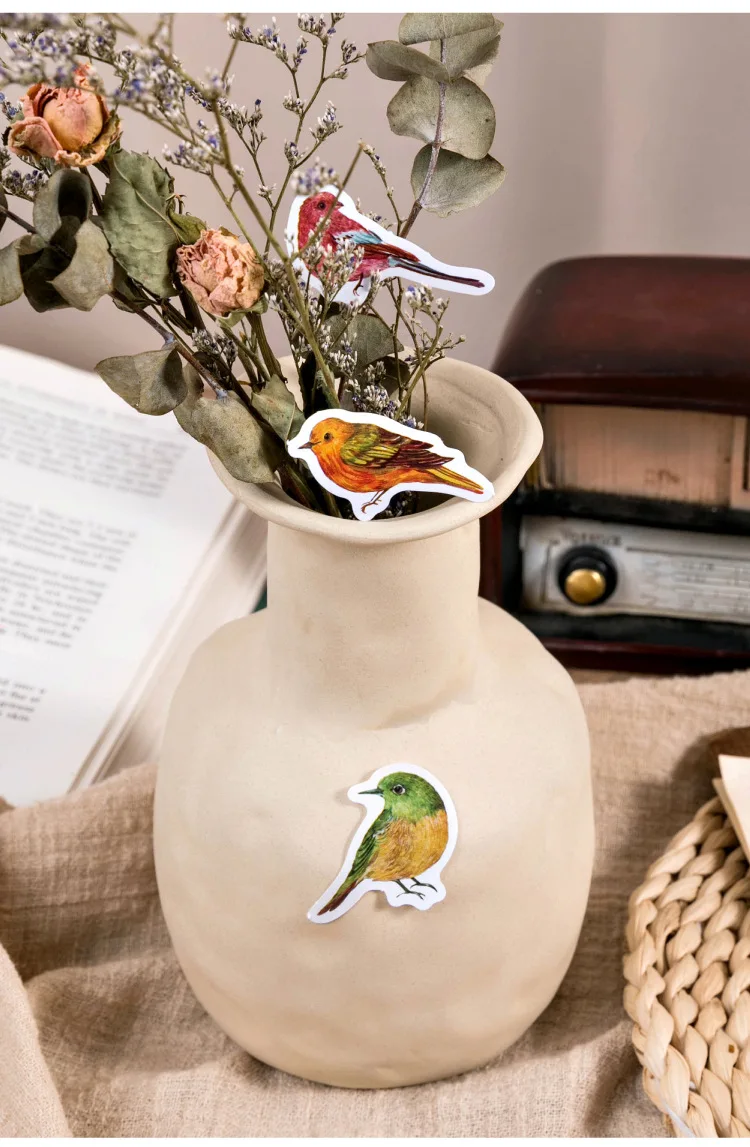 46 Pcs Watercolor Sparrow Precut Stickers Cute Aesthetic Stationery for Journal Travel Paper Scrapbooking Diary Decor