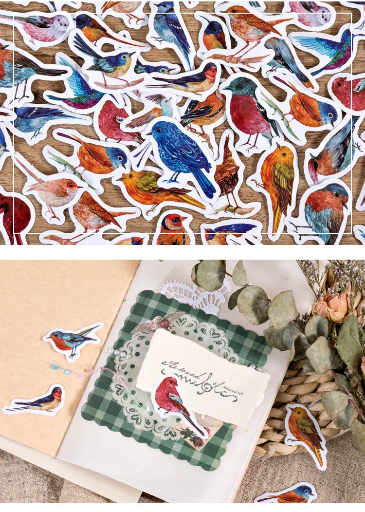 46 Pcs Watercolor Sparrow Precut Stickers Cute Aesthetic Stationery for Journal Travel Paper Scrapbooking Diary Decor