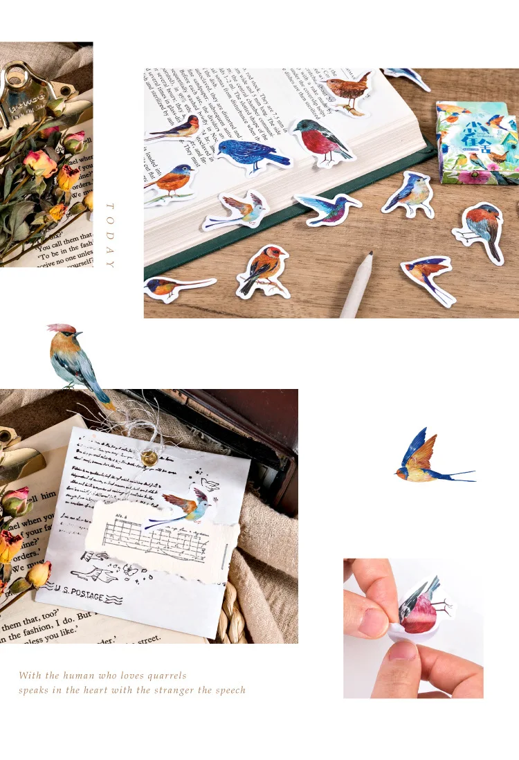 46 Pcs Watercolor Sparrow Precut Stickers Cute Aesthetic Stationery for Journal Travel Paper Scrapbooking Diary Decor