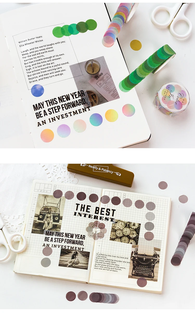 100pcs/roll Colorful Polka Washi Paper Collage Round Stickers Tape Dot Decoration Hand Account Stickers