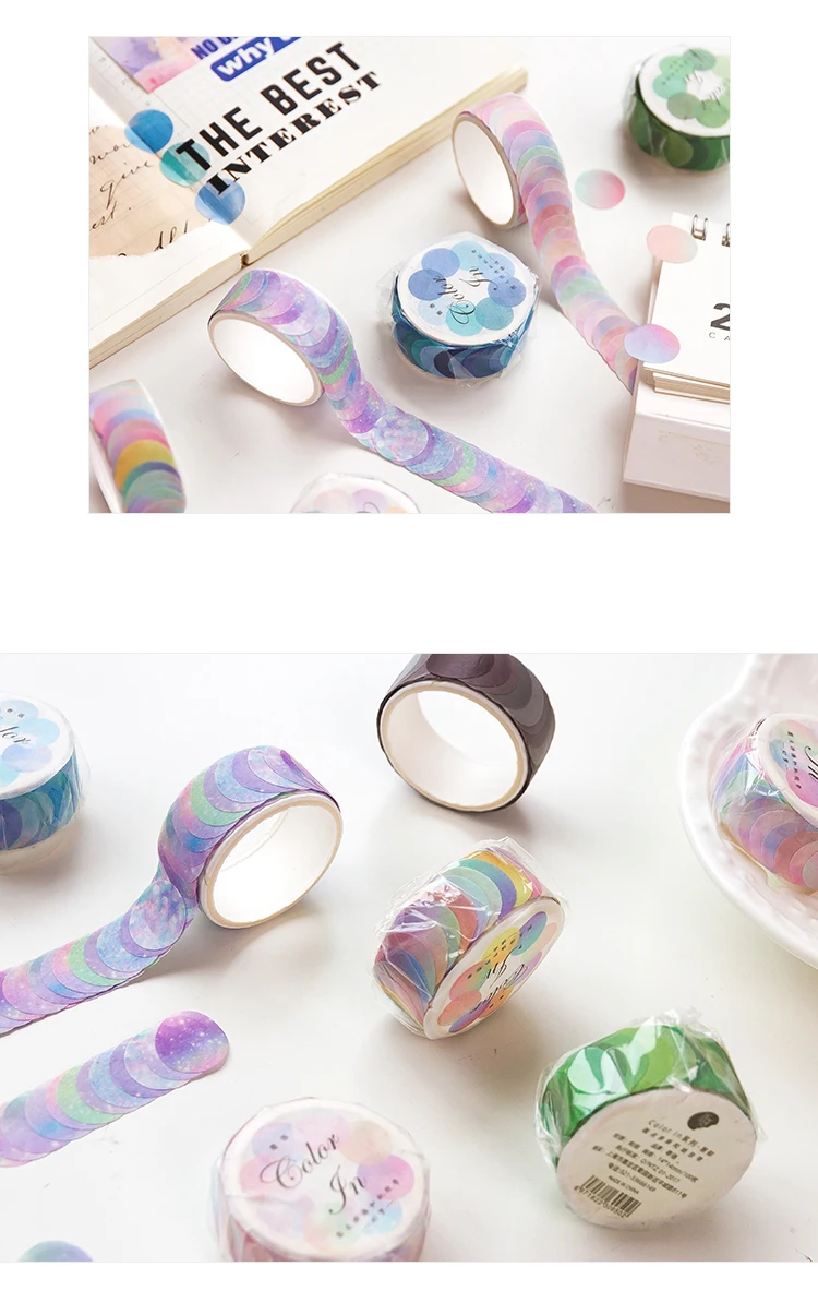 100pcs/roll Colorful Polka Washi Paper Collage Round Stickers Tape Dot Decoration Hand Account Stickers