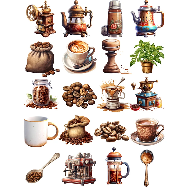 20Pcs/Pack Vintage Coffee Sticker DIY Craft Scrapbooking Album Junk Journal Decorative Stickers