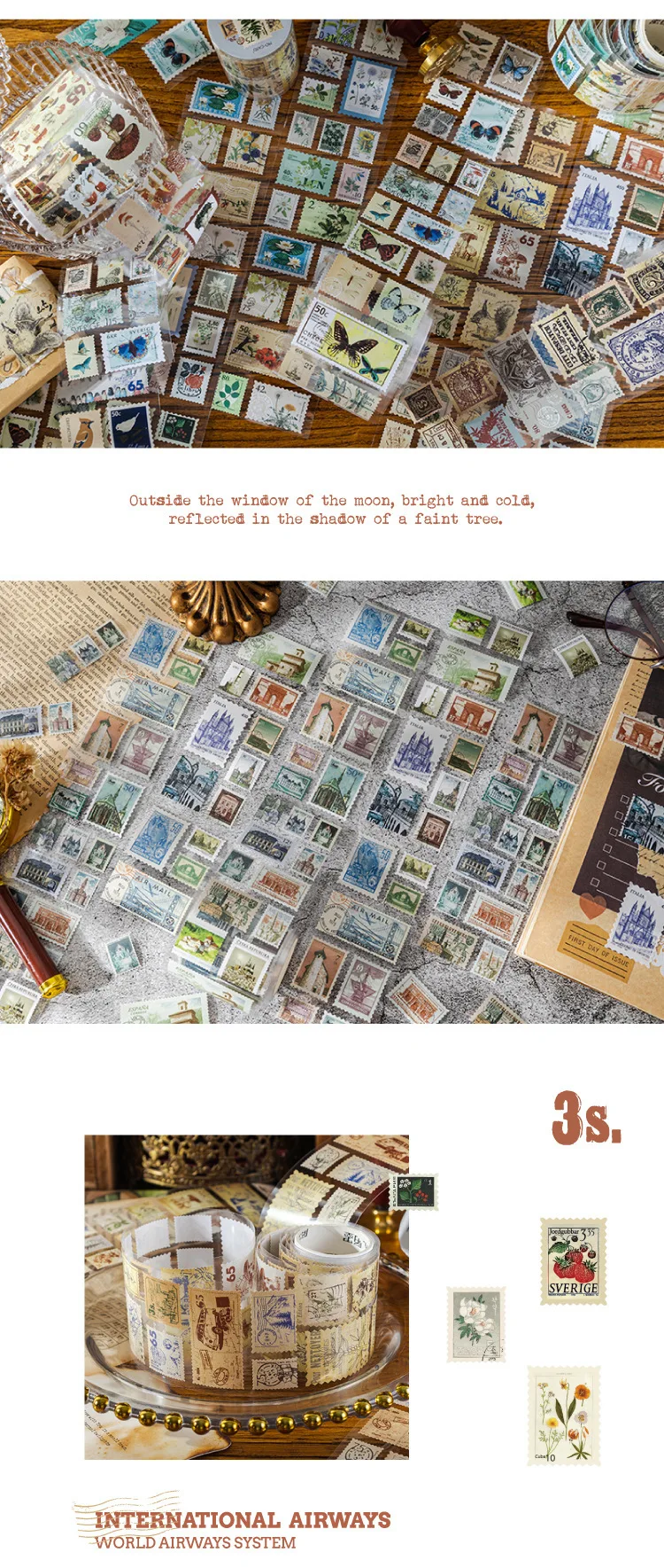 Mysterious Letters Raven Castle Gothic Stamp Vintage Paper Sticker Roll Scrapbooking Jurnaling Diary Decorative Collages