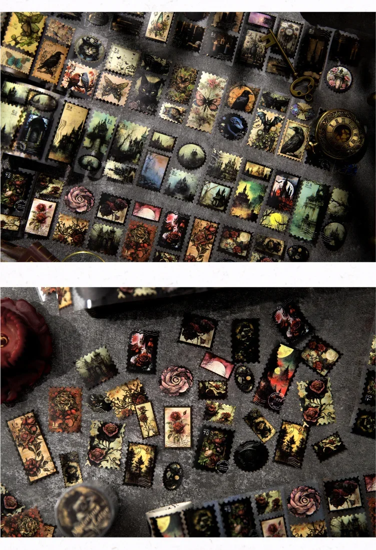 Mysterious Letters Raven Castle Gothic Stamp Vintage Paper Sticker Roll Scrapbooking Jurnaling Diary Decorative Collages
