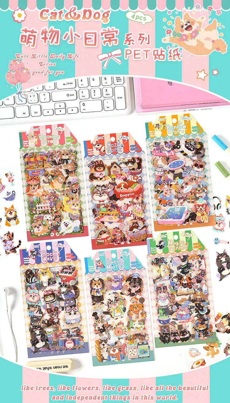 4/24pcs Kawaii Cartoon Animal Cute Things PET Stickers Scrapbooking DIY Diary Phone Case Aesthetic Stationery Stickers