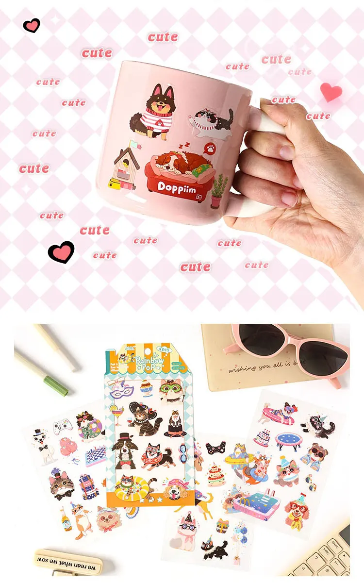 4/24pcs Kawaii Cartoon Animal Cute Things PET Stickers Scrapbooking DIY Diary Phone Case Aesthetic Stationery Stickers