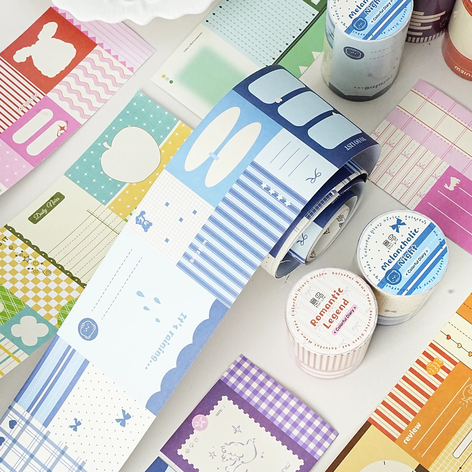 Etori Life Colorful Diary Series Colorful Journal Tape Fresh Retro Animal Plaid Collage Decorative Stickers for Laptops, Phone Stickers, Luggage, DIY Diaries, Student Gift Bags, Gift Box Packaging, Card Making, Baking Sealing, Children's Stationery Stickers, Gifts for Friends, School Supplies