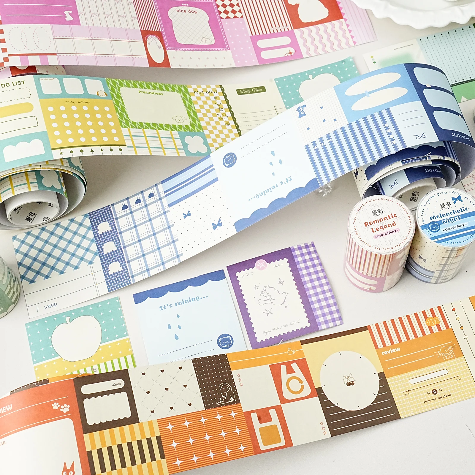 Etori Life Colorful Diary Series Colorful Journal Tape Fresh Retro Animal Plaid Collage Decorative Stickers for Laptops, Phone Stickers, Luggage, DIY Diaries, Student Gift Bags, Gift Box Packaging, Card Making, Baking Sealing, Children's Stationery Stickers, Gifts for Friends, School Supplies