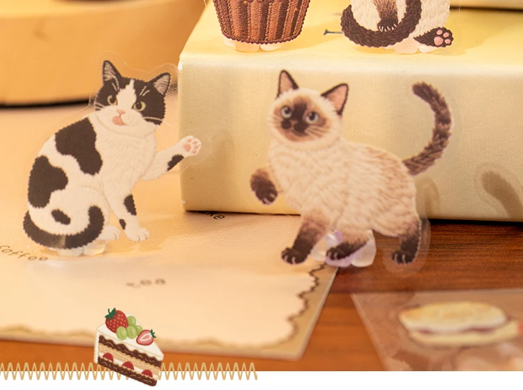 2sheets Meow Enjoys Sweet Time Series Kawaii Cartoon PET Stickers DIY Diary Scrapbook Aesthetics Stationery Stickers