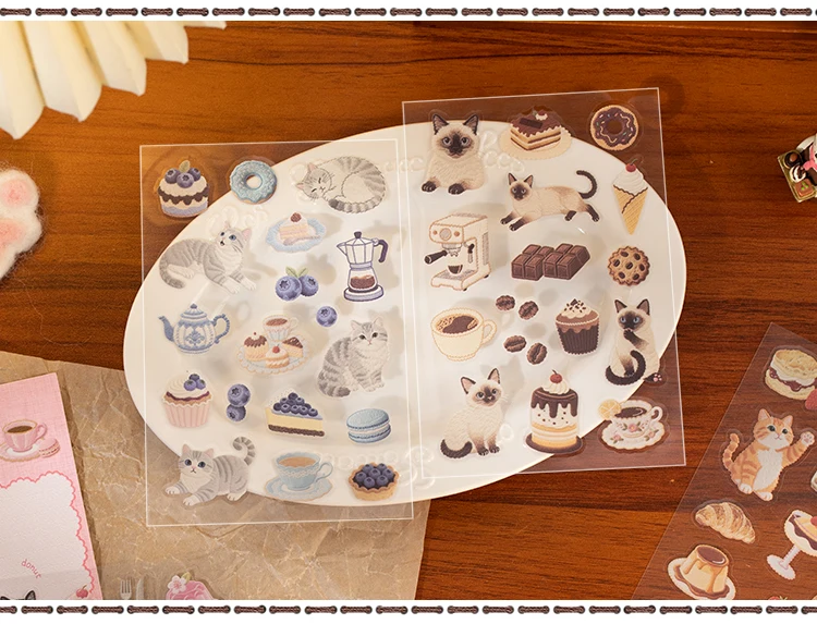 2sheets Meow Enjoys Sweet Time Series Kawaii Cartoon PET Stickers DIY Diary Scrapbook Aesthetics Stationery Stickers