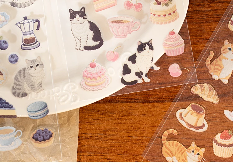 2sheets Meow Enjoys Sweet Time Series Kawaii Cartoon PET Stickers DIY Diary Scrapbook Aesthetics Stationery Stickers