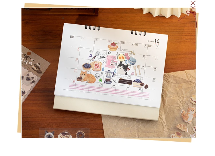 2sheets Meow Enjoys Sweet Time Series Kawaii Cartoon PET Stickers DIY Diary Scrapbook Aesthetics Stationery Stickers