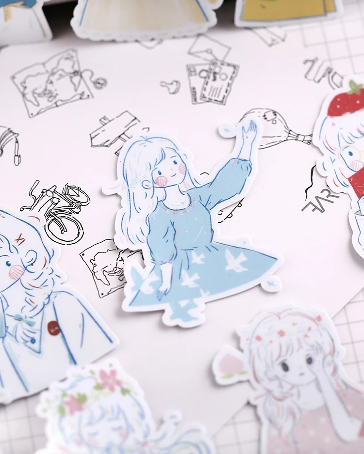20pcs Cute Cartoon Girl's Set Stickers Diy Scrapbooking Fashion Laptop Snowboard Decor Car Styling Decal Fridge Doodle Kid Toy