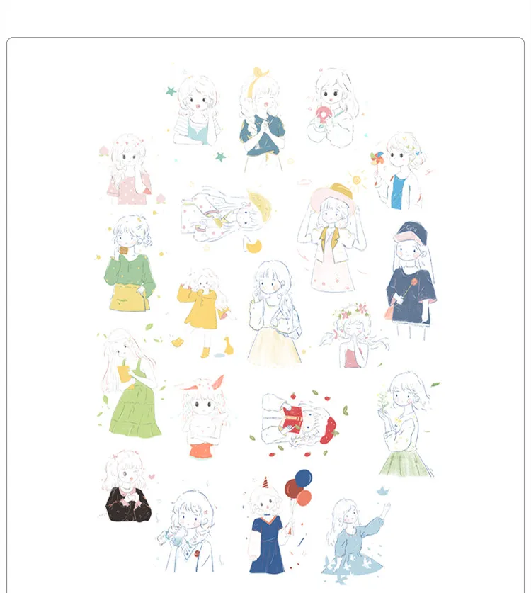 20pcs Cute Cartoon Girl's Set Stickers Diy Scrapbooking Fashion Laptop Snowboard Decor Car Styling Decal Fridge Doodle Kid Toy