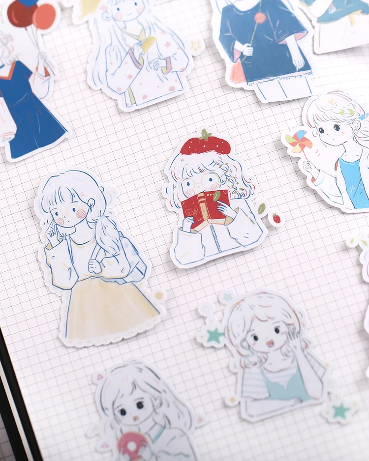 20pcs Cute Cartoon Girl's Set Stickers Diy Scrapbooking Fashion Laptop Snowboard Decor Car Styling Decal Fridge Doodle Kid Toy