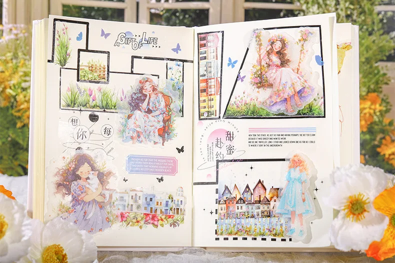 10pcs/1lot Kawaii Scrapbook Stickers Cherry Blossom Manor Journal Junk Journal Planner Stationery Sticker Planner Decorative