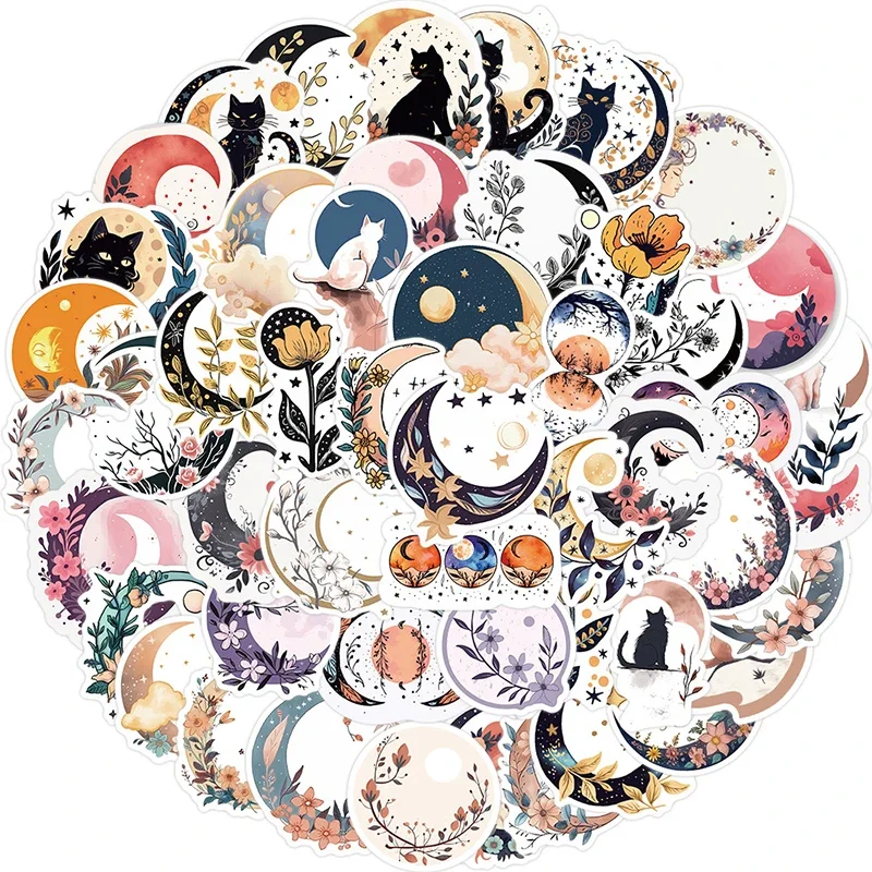 10/30/50PCS Moon Flower Cat PVC Sticker Aesthetic Decoration Scrapbooking Accessories DIY Stationery School Supplies