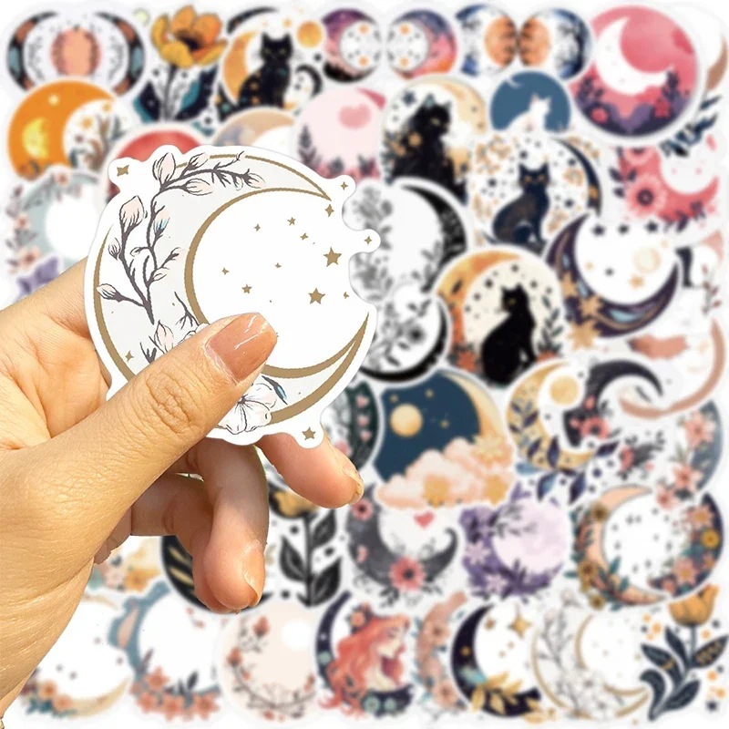 10/30/50PCS Moon Flower Cat PVC Sticker Aesthetic Decoration Scrapbooking Accessories DIY Stationery School Supplies