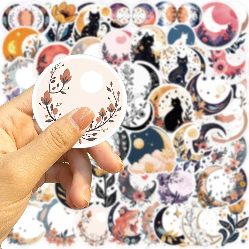 10/30/50PCS Moon Flower Cat PVC Sticker Aesthetic Decoration Scrapbooking Accessories DIY Stationery School Supplies