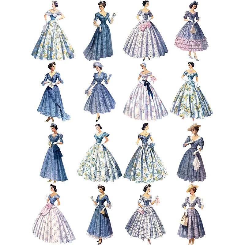 16Pcs/Pack Vintage Retro Fashion Dress Sticker DIY Craft Scrapbooking Album Junk Journal Decorative Sticker